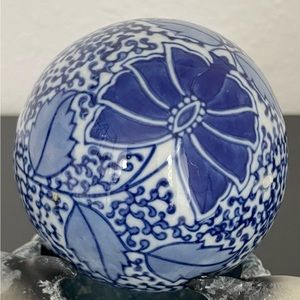 Vintage Blue and White Asian-Inspired Porcelain/Ceramic Ball 3”